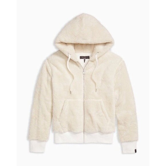 rag & bone Men's Damon Faux-Shearling Full-Zip Hoodie Ivory M BNWT $395 - Picture 7 of 9